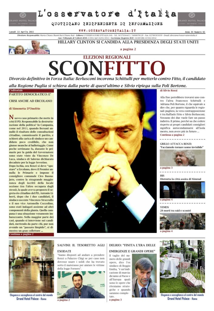 L'osservatore d'Italia edizione del 13 Aprile 2015